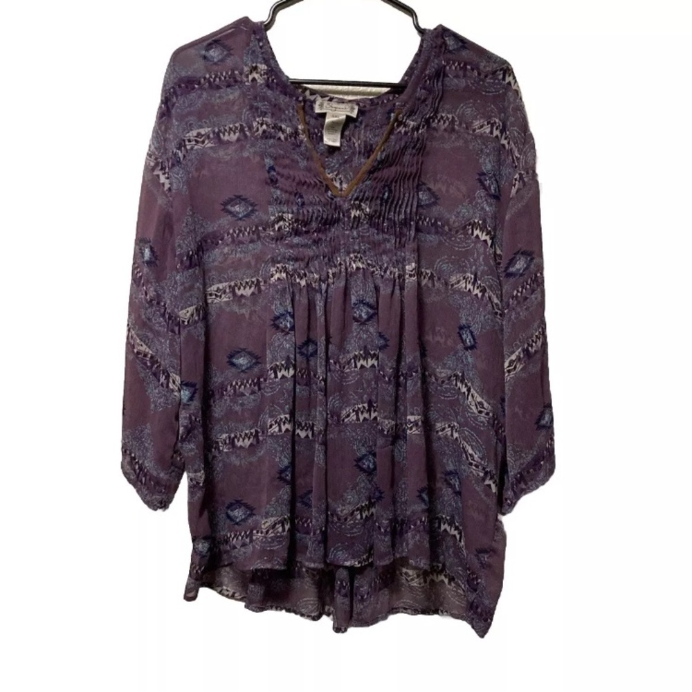 Boho Purple V-Neck Peasant Top - Lightweight Women's Blouse